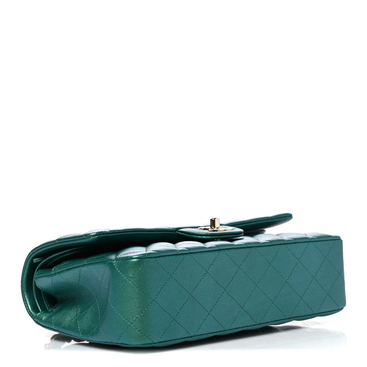 Iridescent Calfskin Quilted Medium Double Flap Green At My store