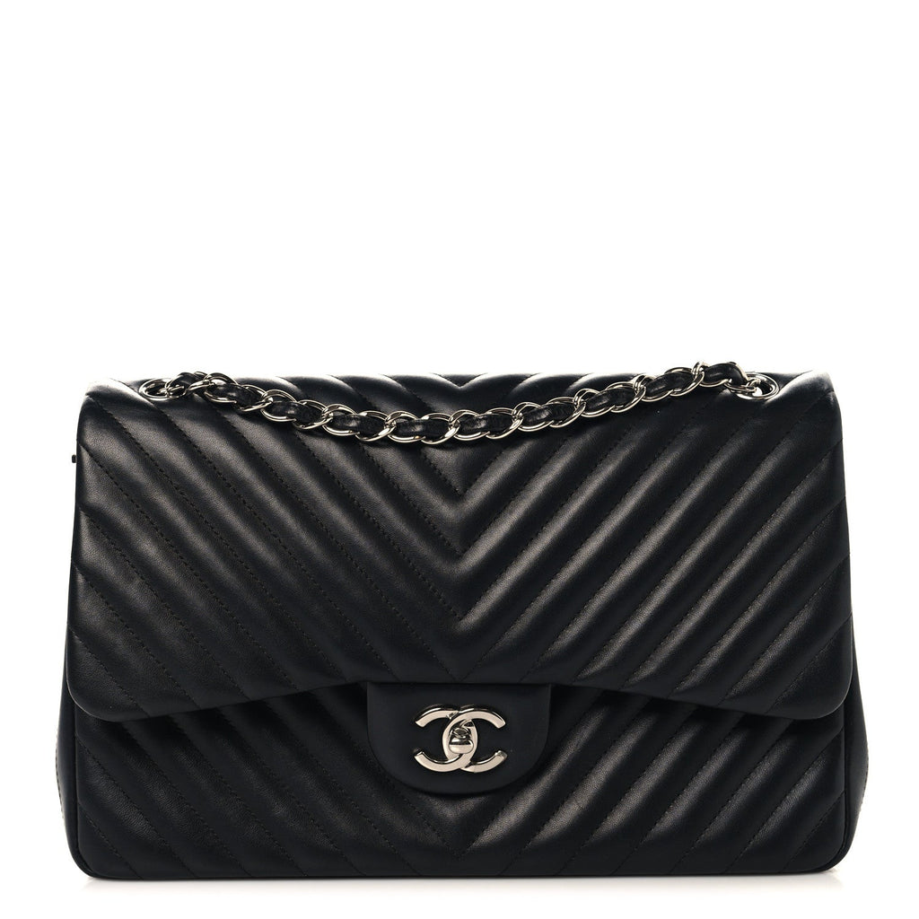 Lambskin Chevron Quilted Jumbo Double Flap Black At My store