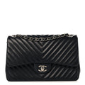 Lambskin Chevron Quilted Jumbo Double Flap Black At My store