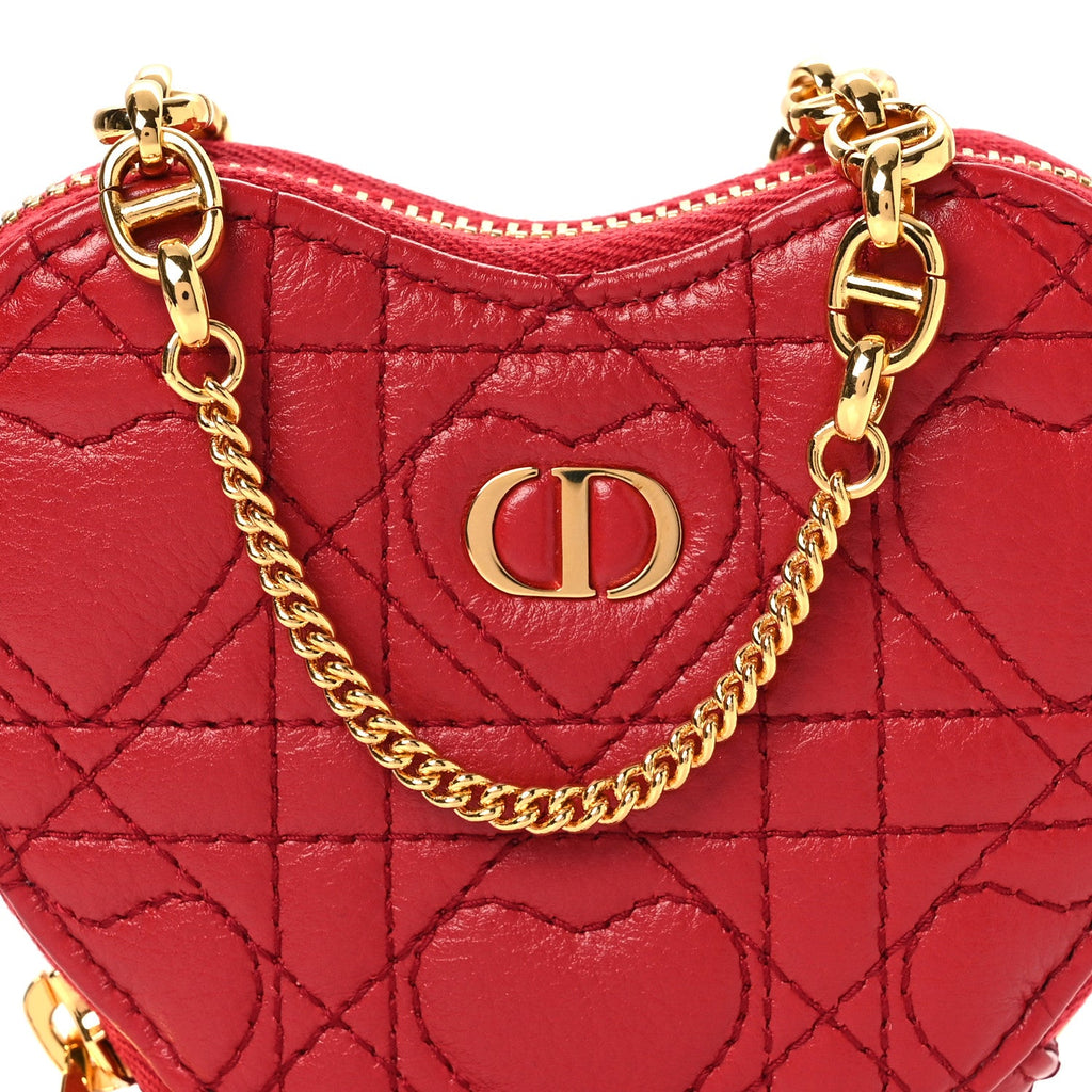 Calfskin Cannage Dioramour Caro Heart Pouch With Chain Bright Red AT My store