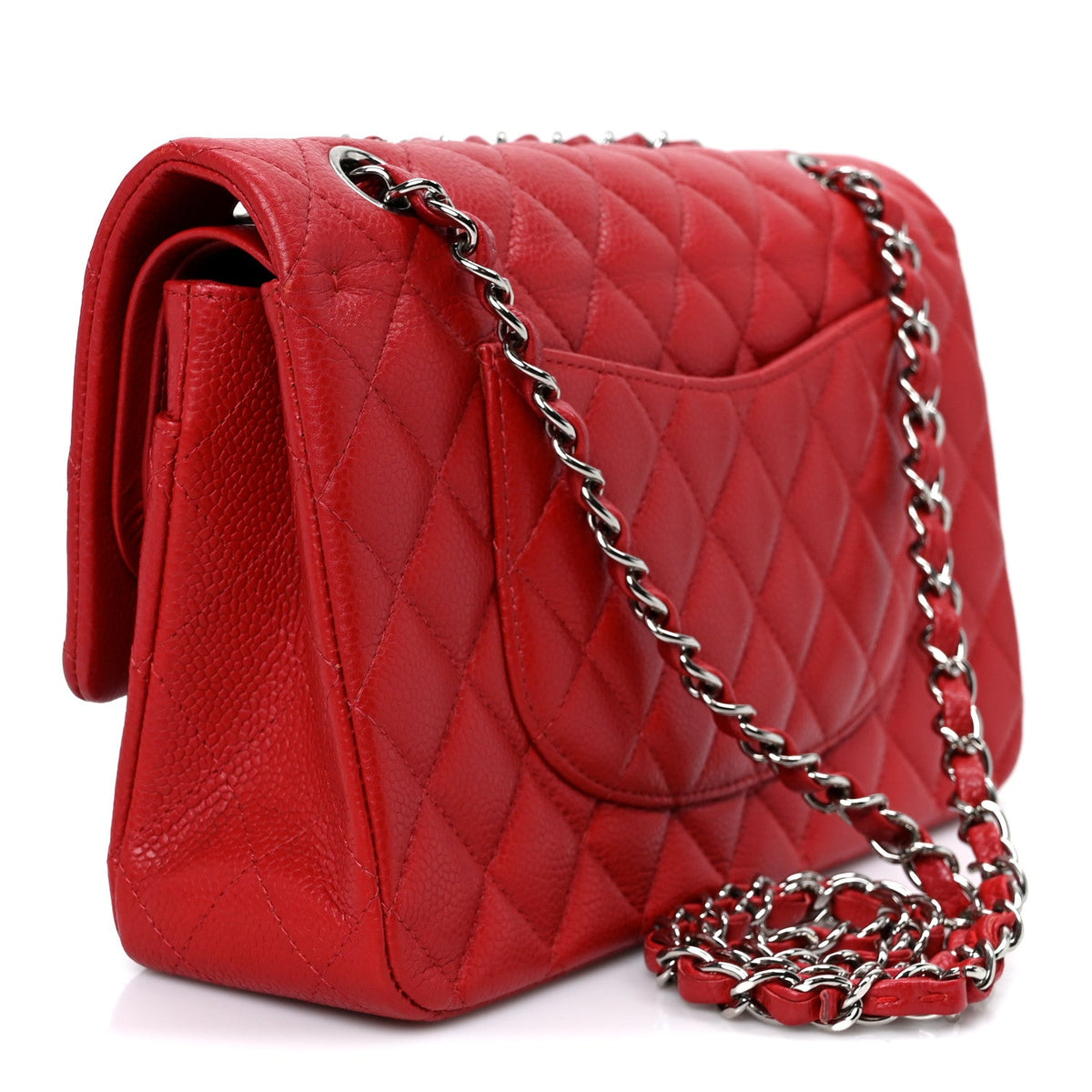 Caviar Quilted Medium Double Flap Red At My store