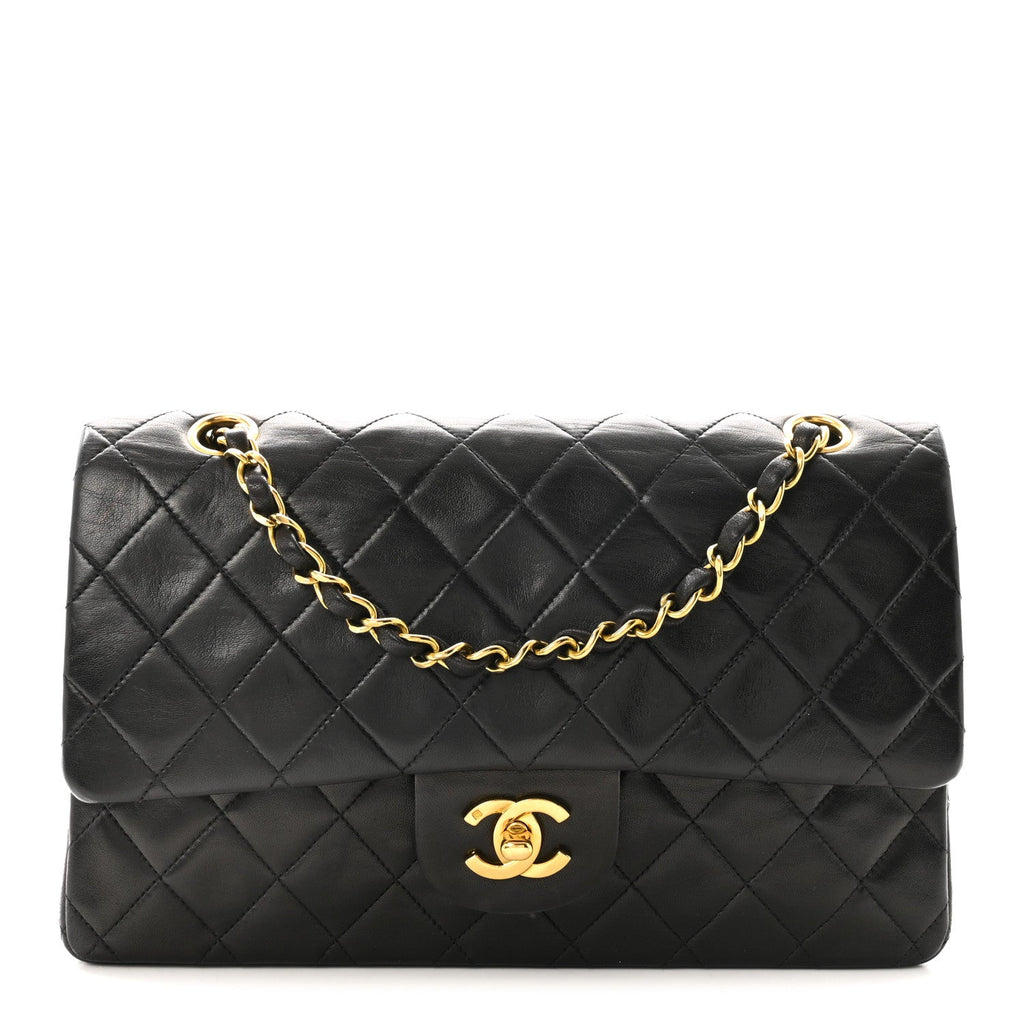 Lambskin Quilted Medium Double Flap Black At My store