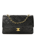 Lambskin Quilted Medium Double Flap Black At My store