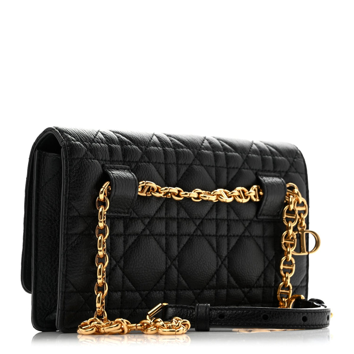 Supple Calfskin Caro Pouch with Chain Black AT My store