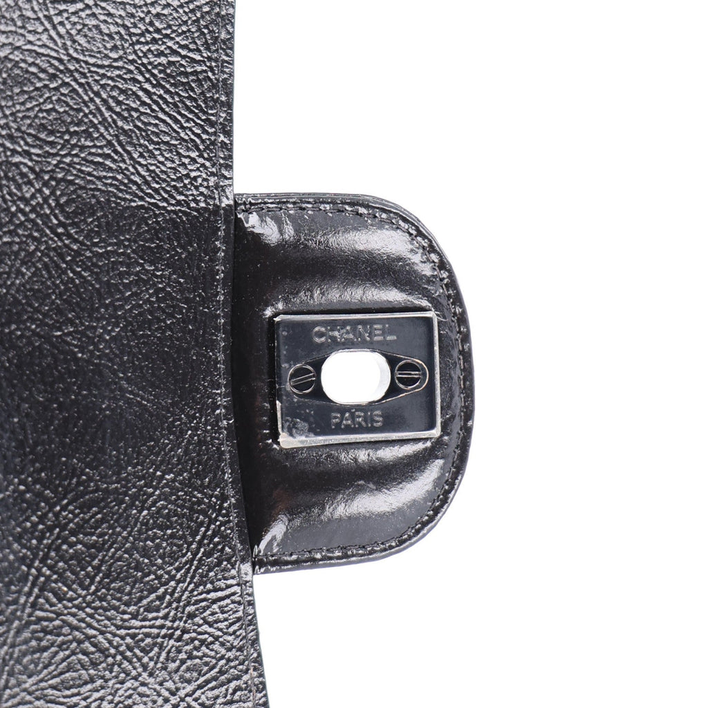 Shiny Crumpled Calfskin Quilted Medium Double Flap So Black At My store