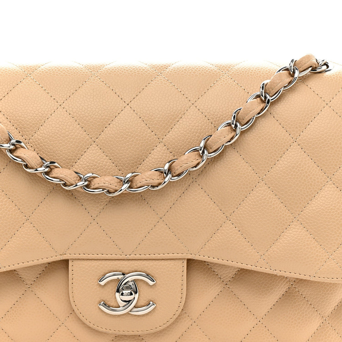 Caviar Quilted Jumbo Double Flap Light Beige At My store