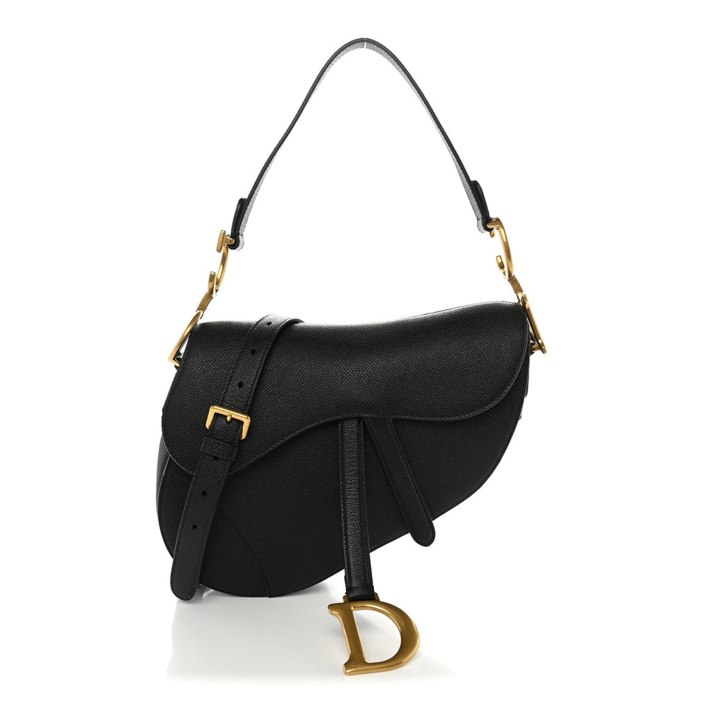 Grained Calfskin Saddle Bag With Strap Black AT My store