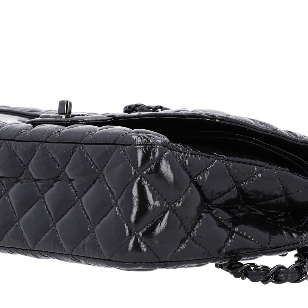 Shiny Crumpled Calfskin Quilted Medium Double Flap So Black At My store
