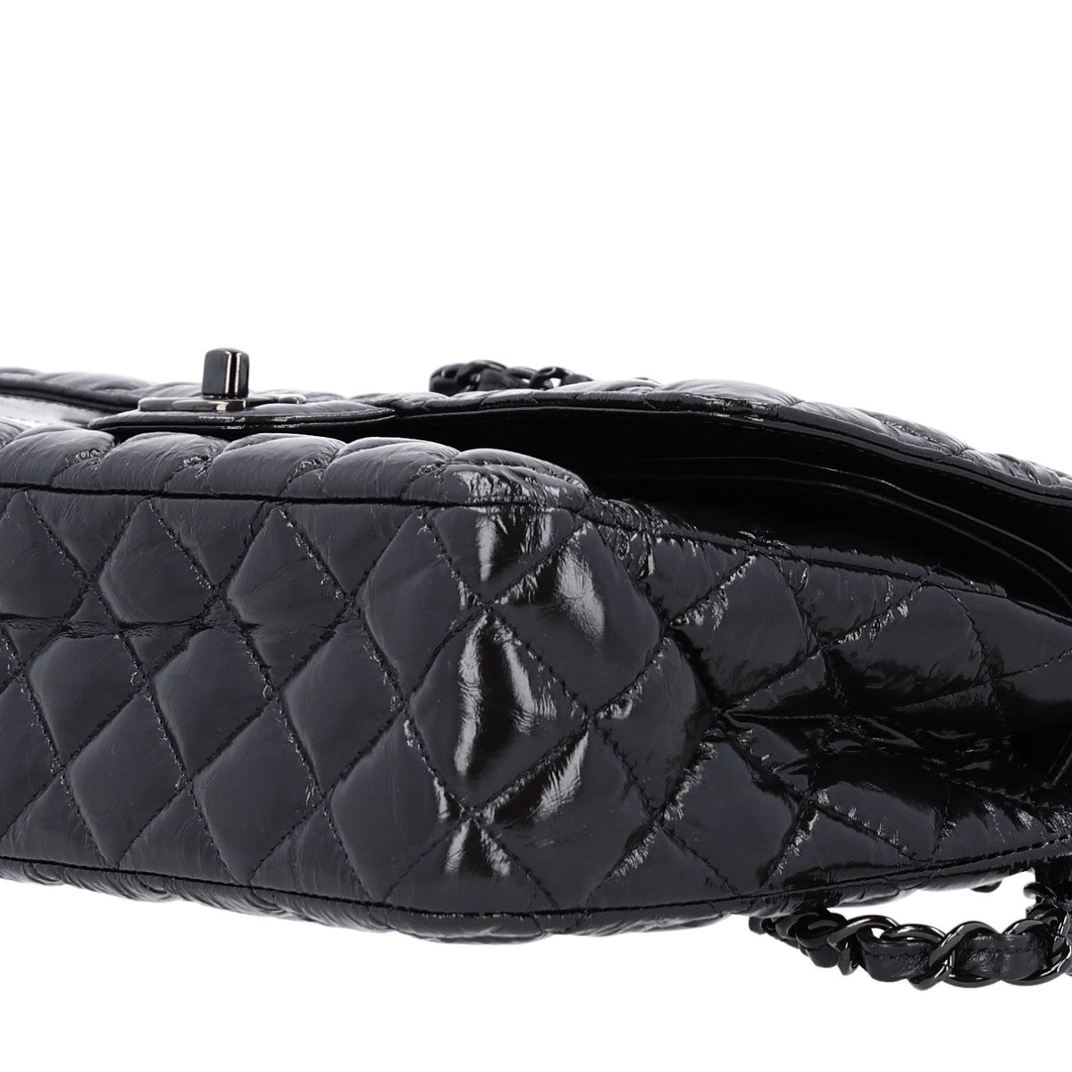 Shiny Crumpled Calfskin Quilted Medium Double Flap So Black At My store