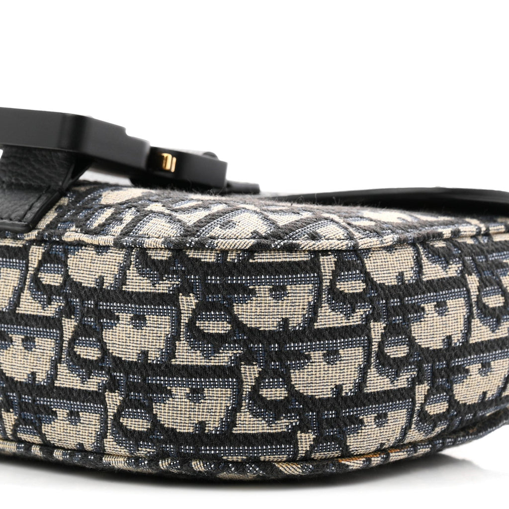 Grained Calfskin Oblique Mini Saddle Messenger Bag With Flap Beige Black AT My store