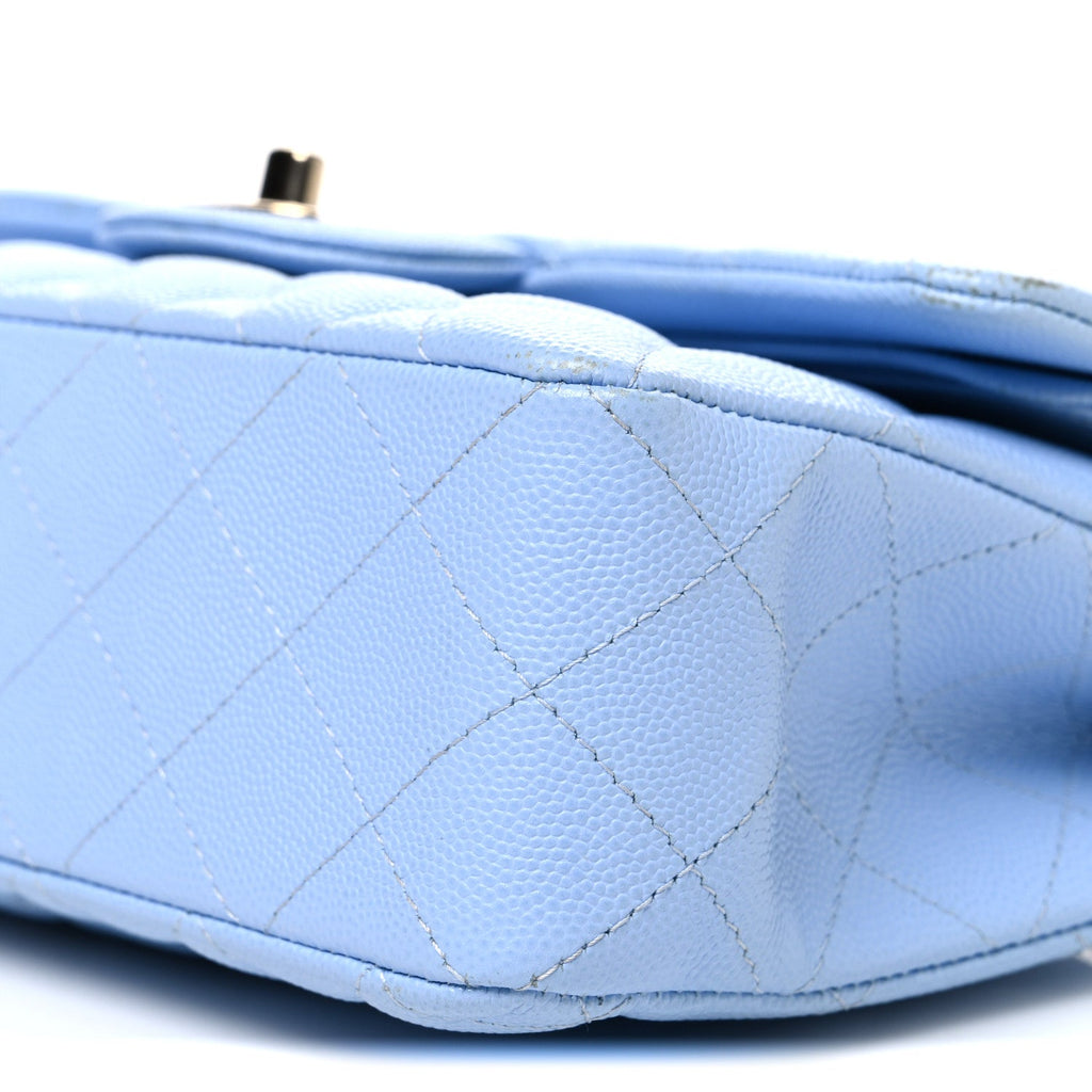 Caviar Quilted Small Double Flap Light Blue At My store
