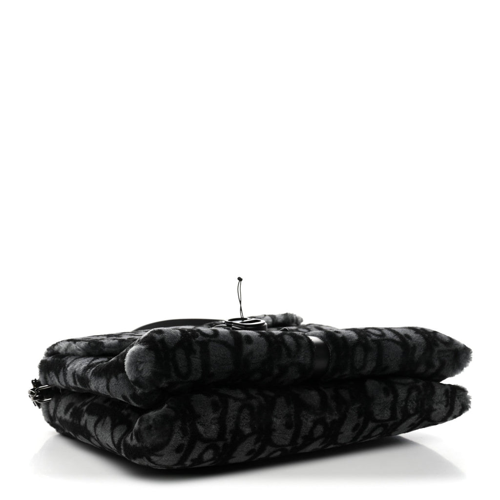 Oblique Mink Fur Saddle Soft Bag Dark Grey AT My store