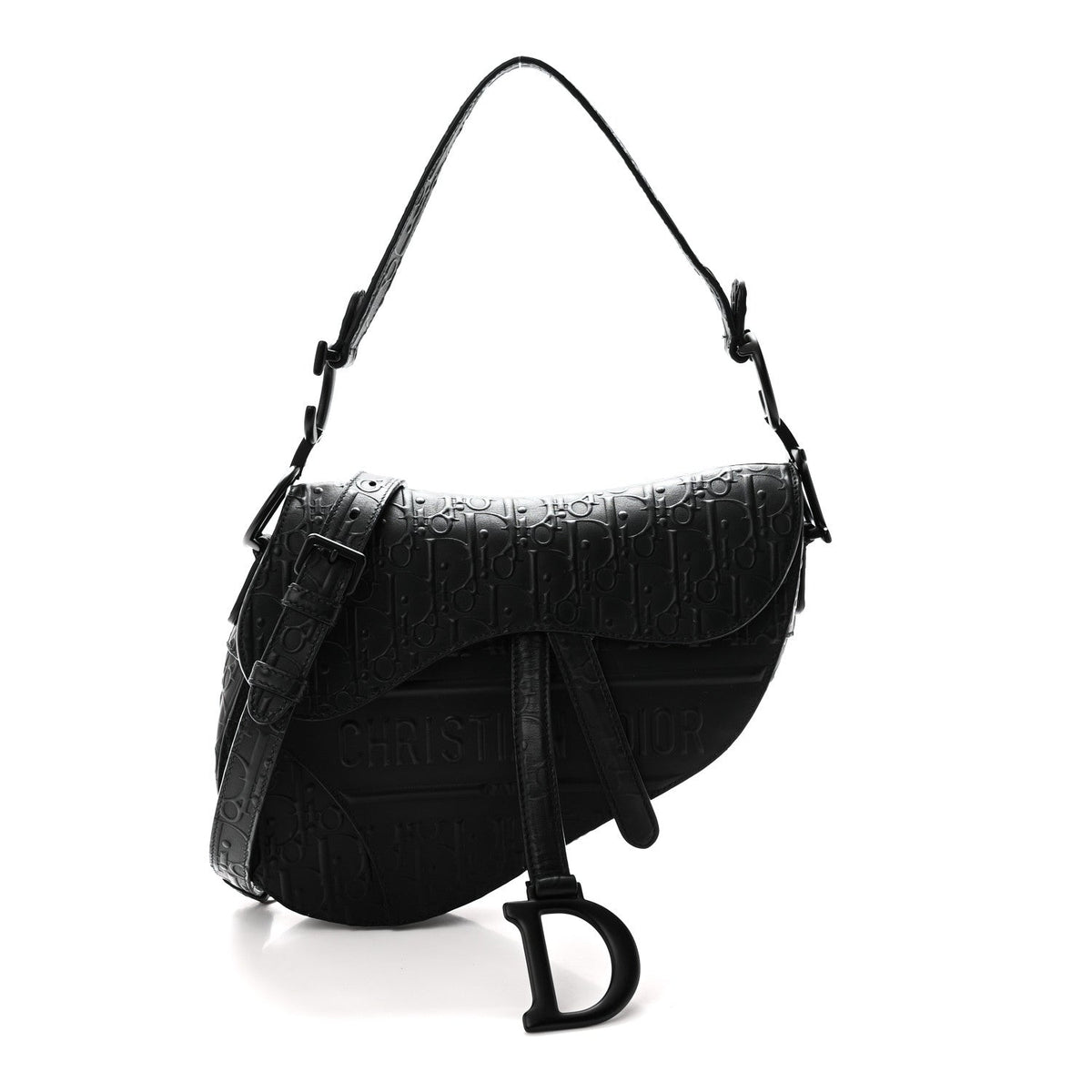 Calfskin Embossed Oblique Saddle Bag With Strap Black AT My store