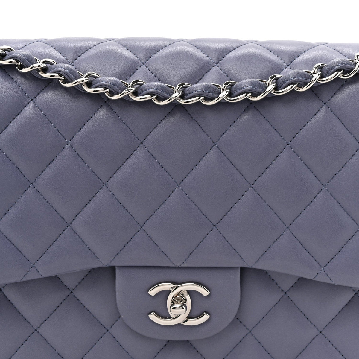 Lambskin Quilted Jumbo Double Flap Light Purple At My store
