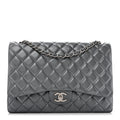 Metallic Lambskin Quilted Maxi Double Flap Pewter At My store