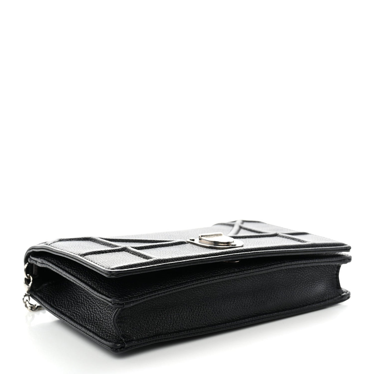 Grained Calfskin Diorama Wallet on Chain Pouch Black AT My store