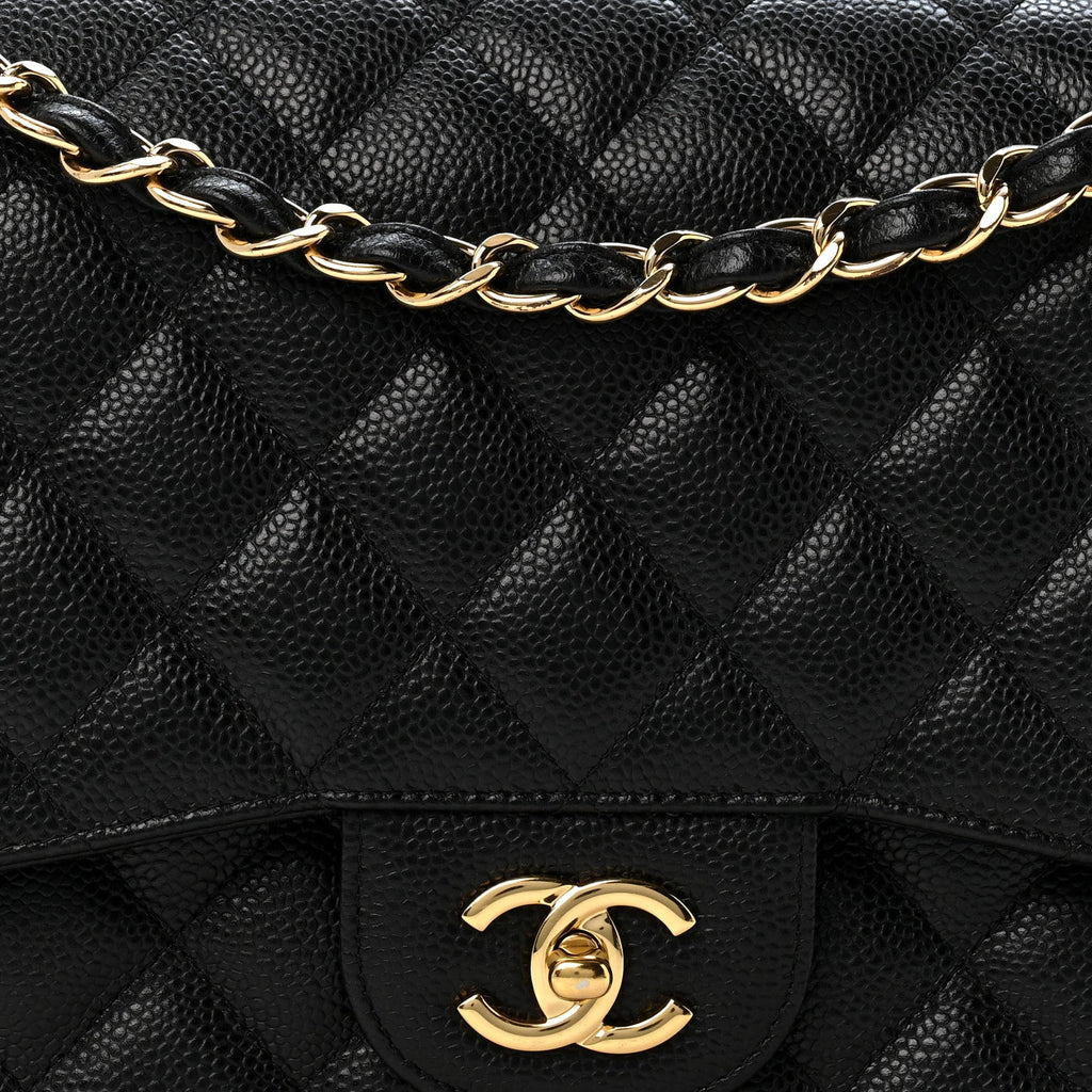 Caviar Quilted Jumbo Double Flap Black At My store