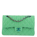 Lambskin Quilted Small Double Flap Green Blue At My store