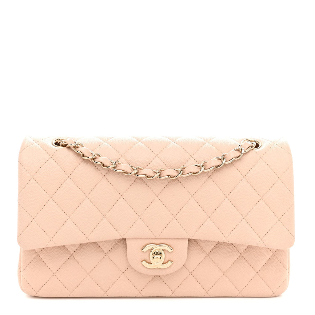 Caviar Quilted Medium Double Flap Light Beige At My store