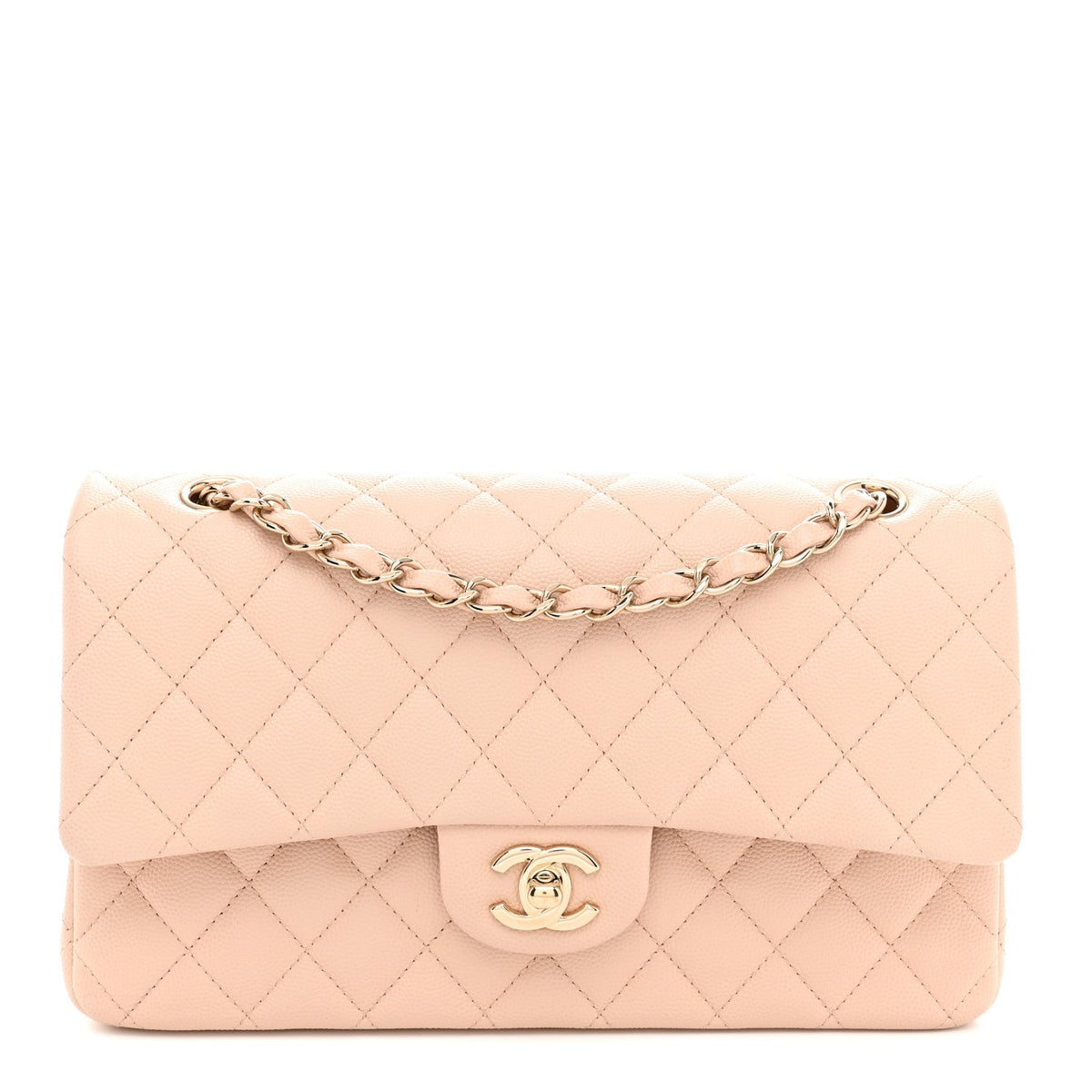 Caviar Quilted Medium Double Flap Light Beige At My store