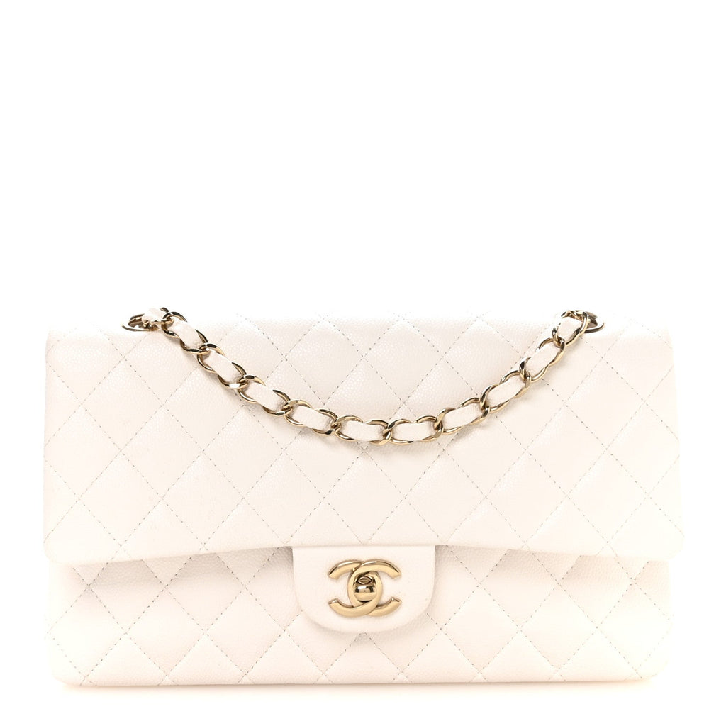 Caviar Quilted Medium Double Flap White At My store