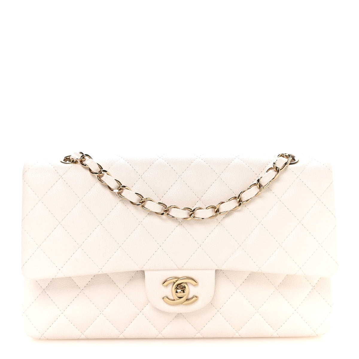 Caviar Quilted Medium Double Flap White At My store