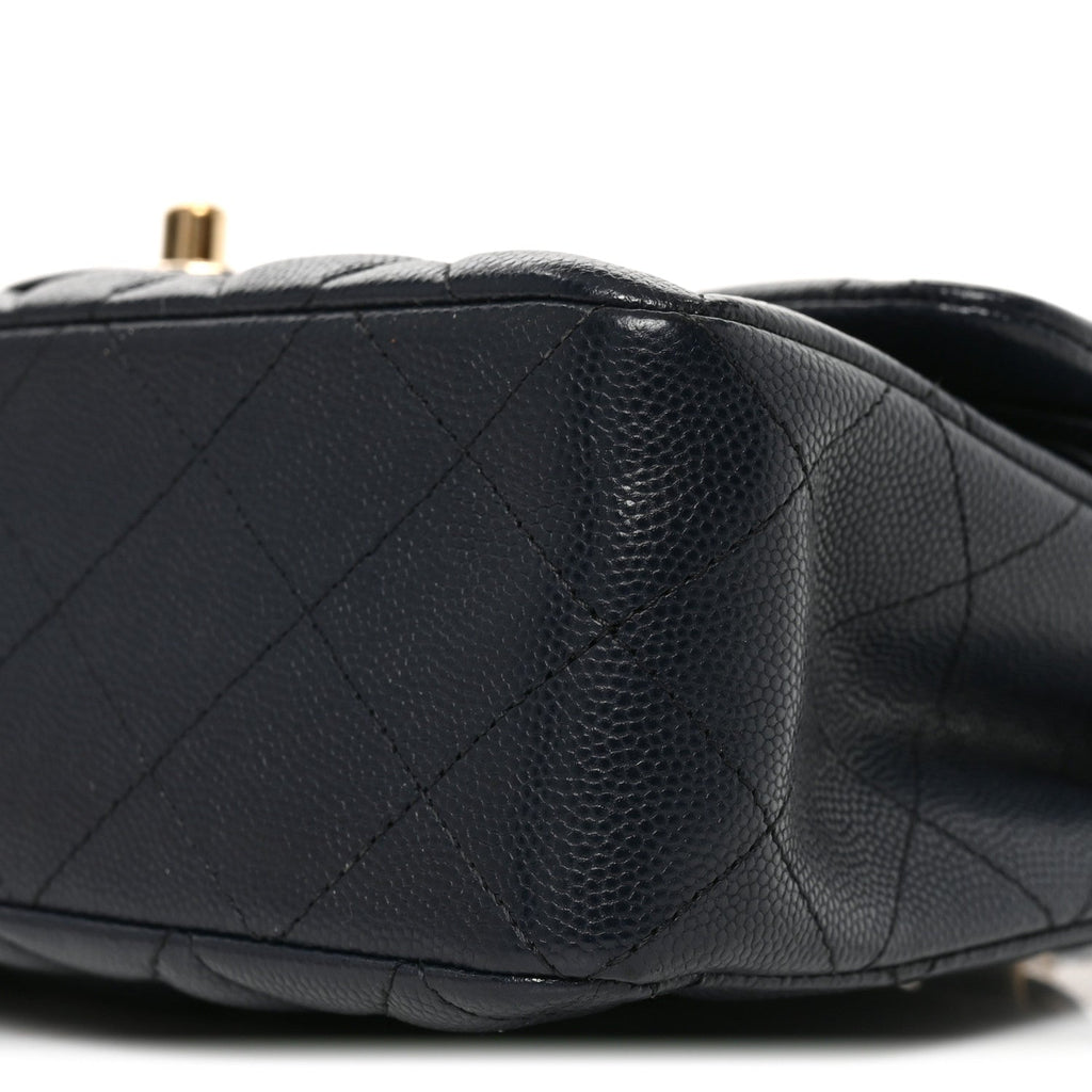 Caviar Quilted Small Double Flap Dark Navy At My store