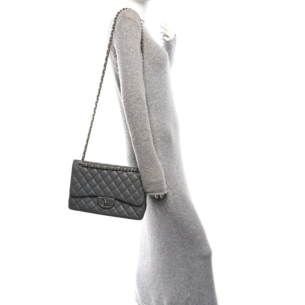 Caviar Quilted Jumbo Double Flap Grey At My store