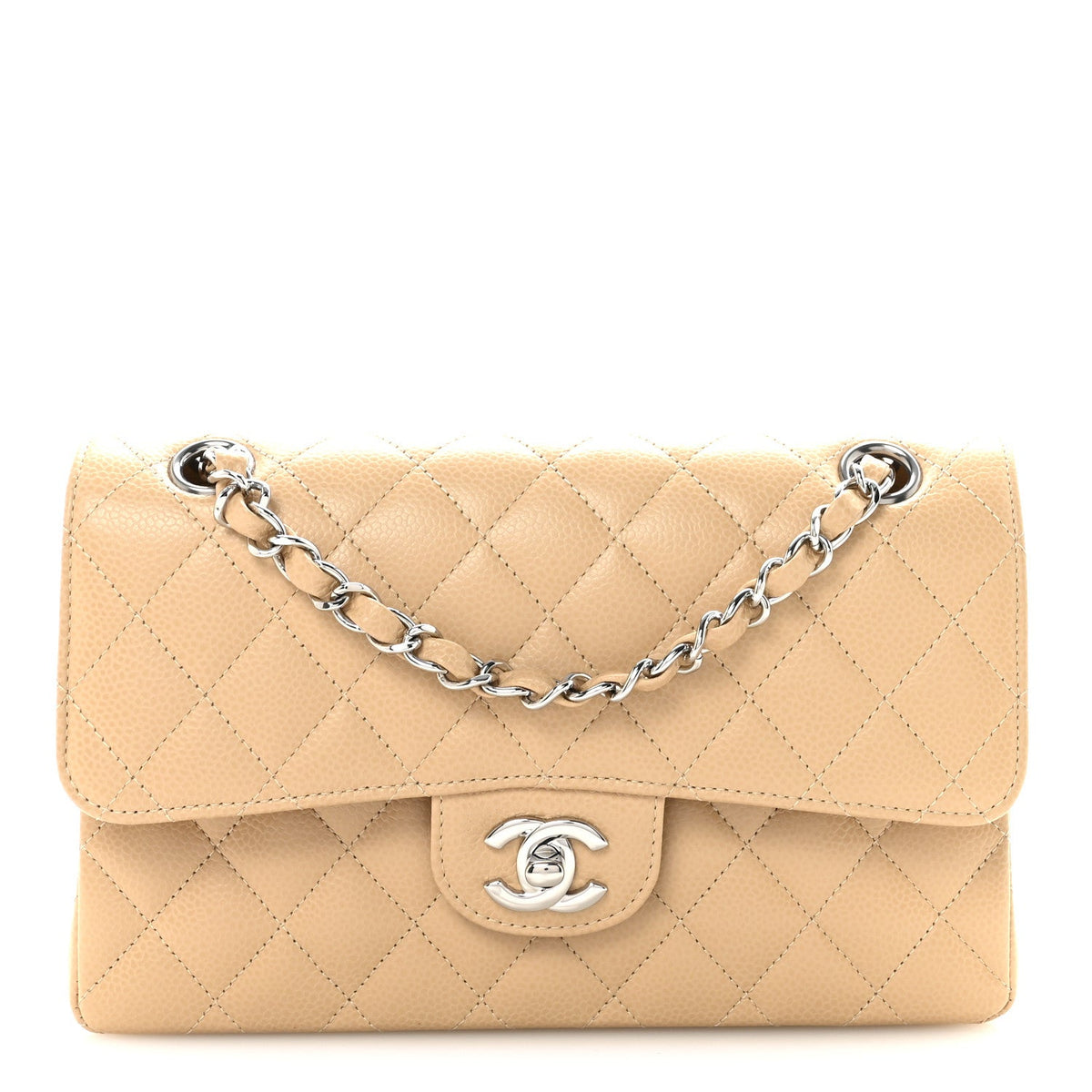Caviar Quilted Small Double Flap Beige At My store