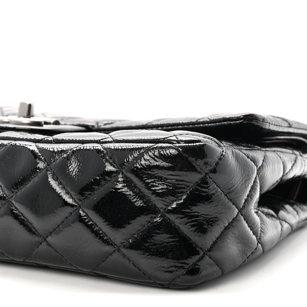 Crumpled Patent Quilted Medium Double Flap Black At My store