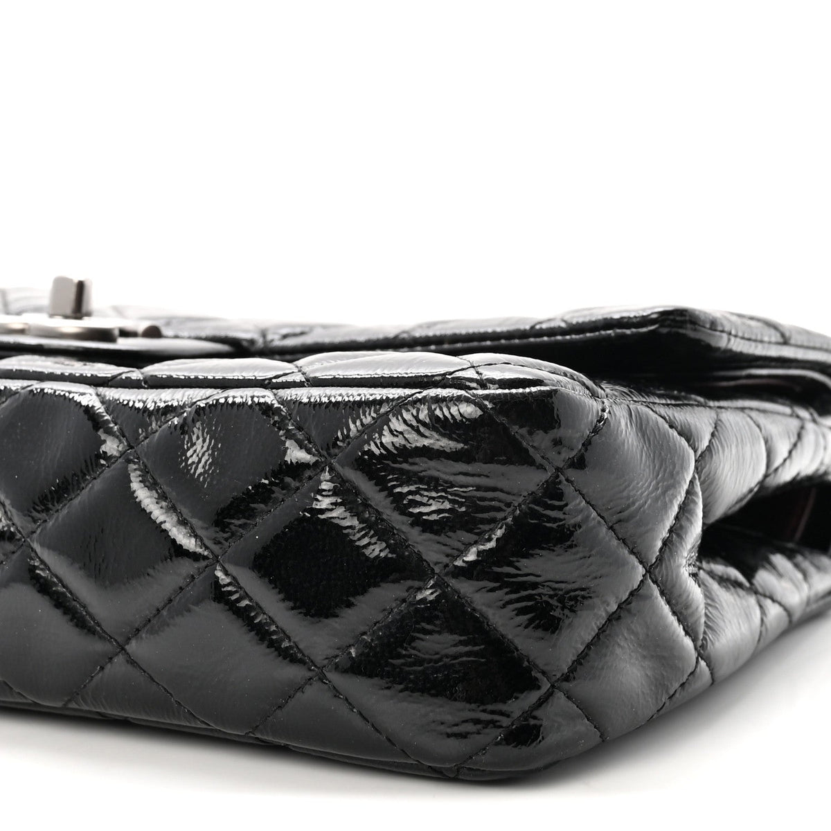 Crumpled Patent Quilted Medium Double Flap Black At My store