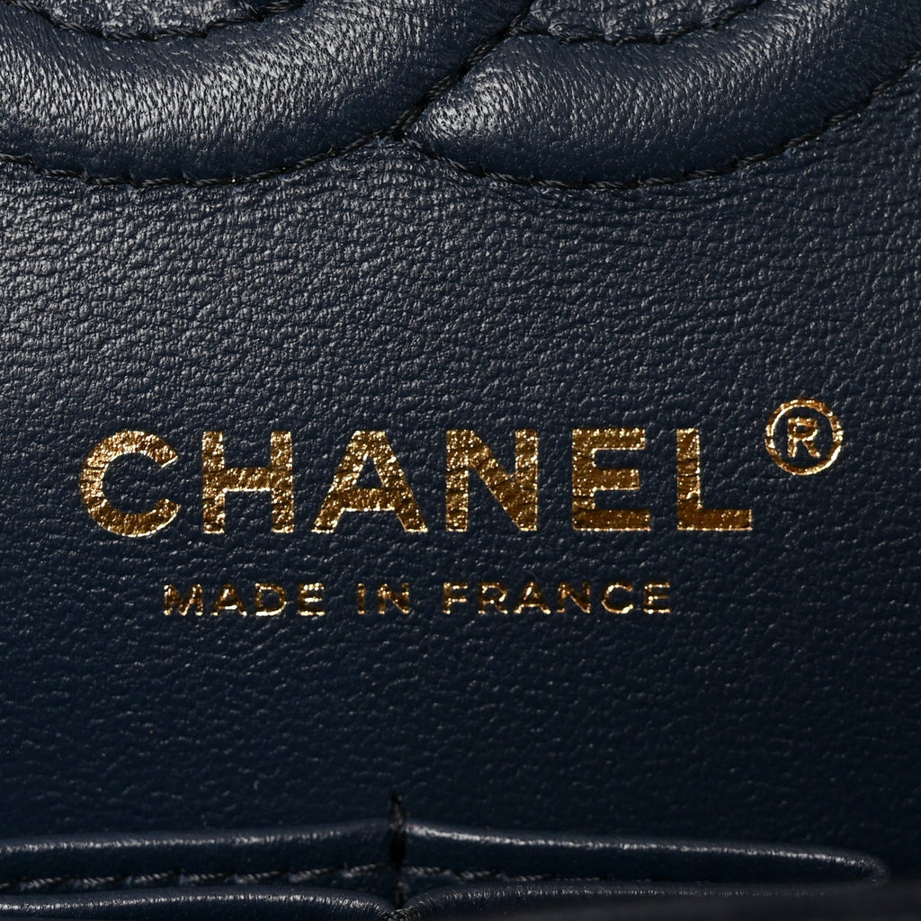 Caviar Quilted Small Double Flap Dark Navy At My store