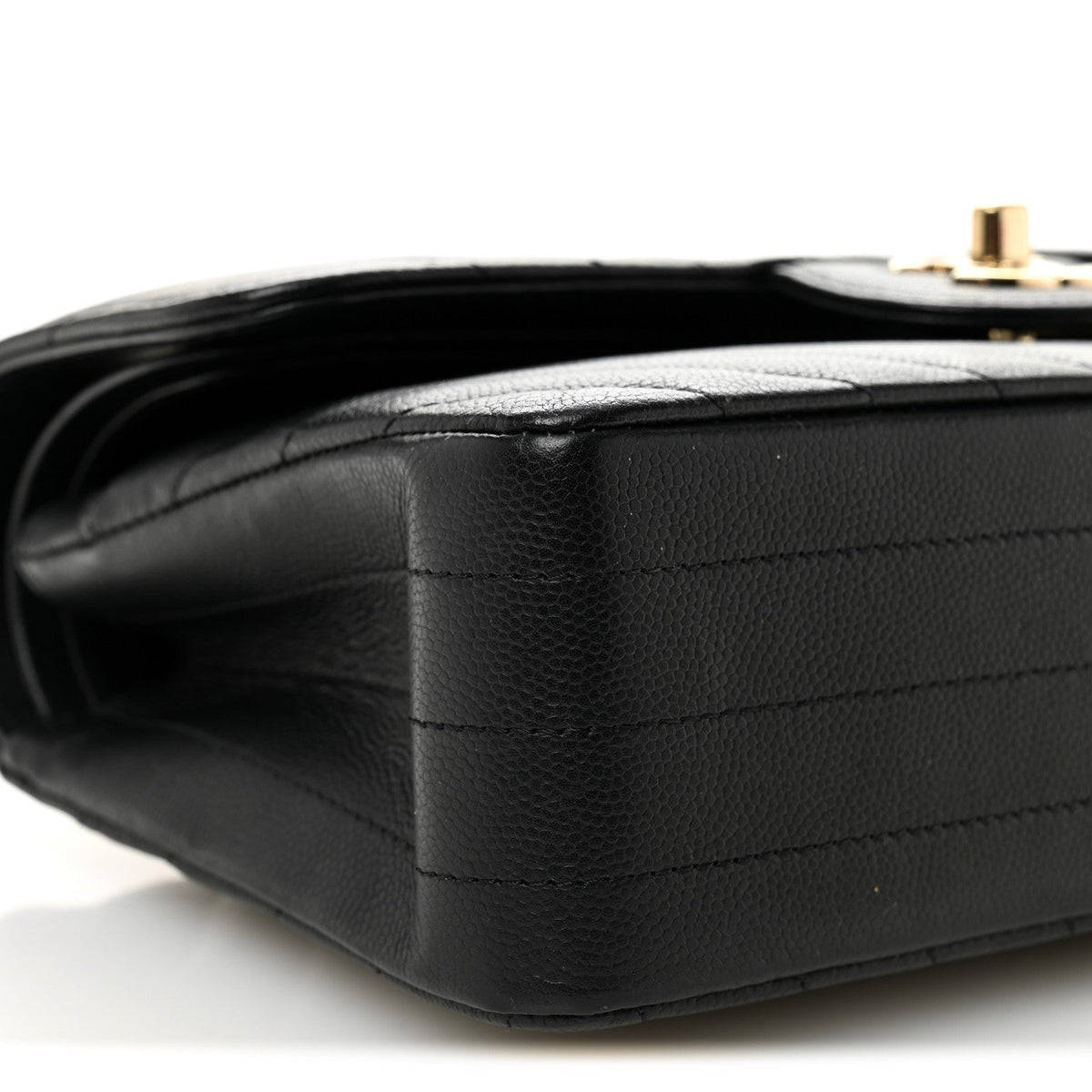 Caviar Flat Chevron Quilted Small Double Flap Black At My store