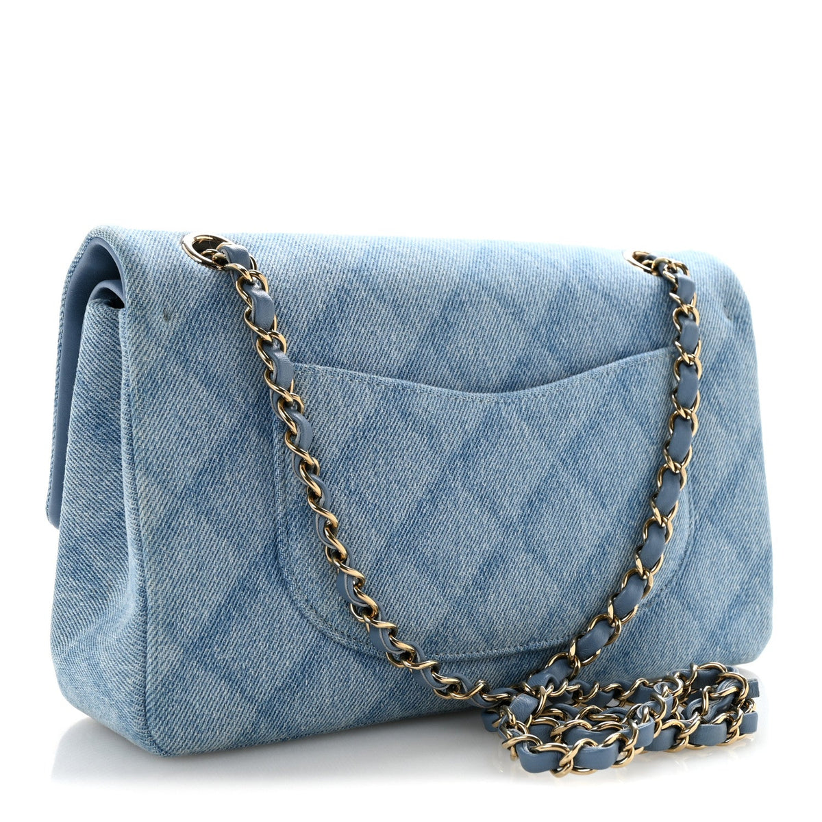 Printed Denim Quilted Medium Double Flap Light Blue At My store
