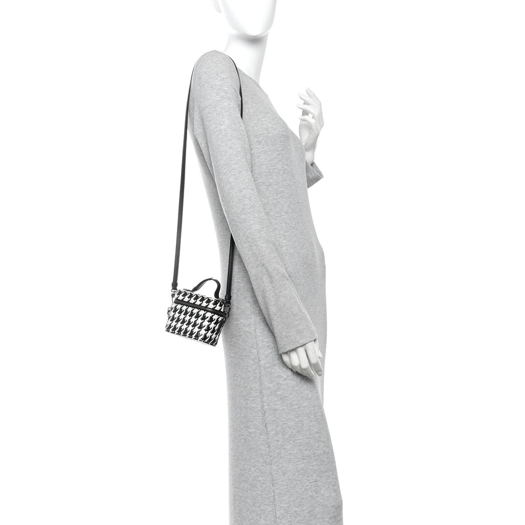 Calfskin Macro Houndstooth Embossed Micro Lady Dior Vanity Case Black White AT My store