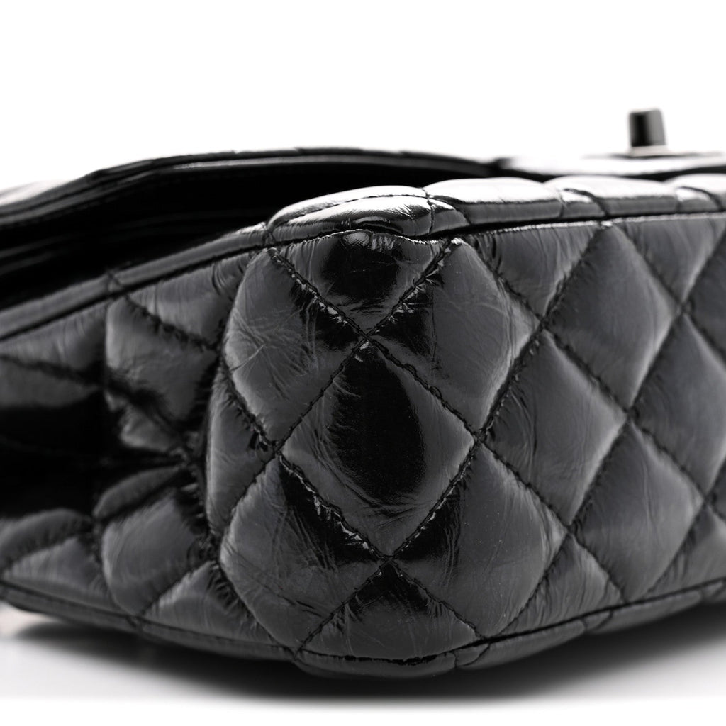 Shiny Crumpled Calfskin Quilted Medium Double Flap So Black At My store