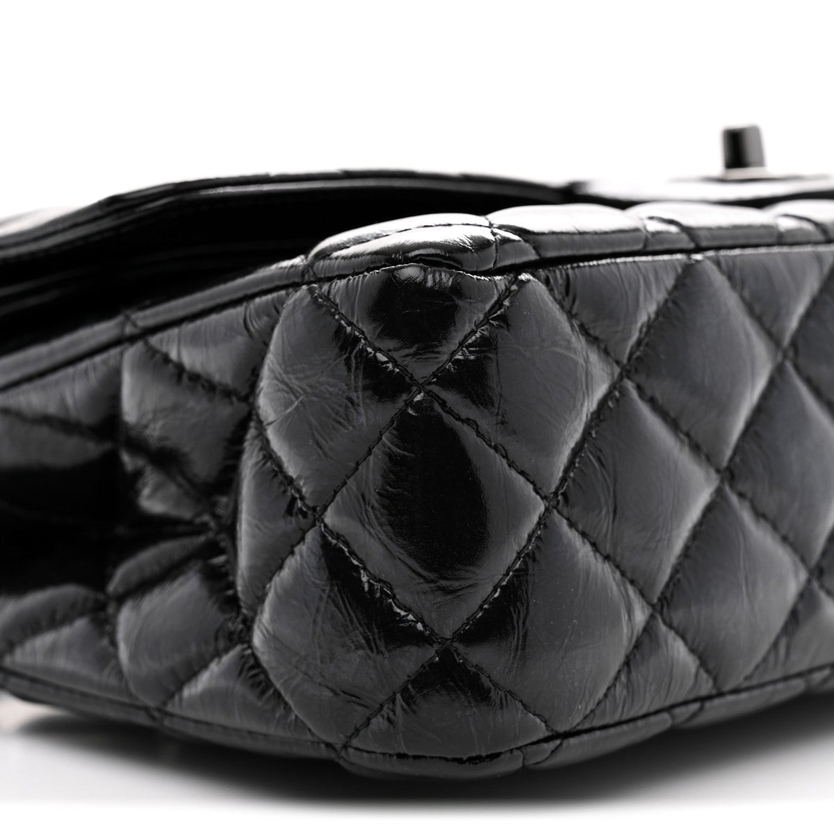 Shiny Crumpled Calfskin Quilted Medium Double Flap So Black At My store