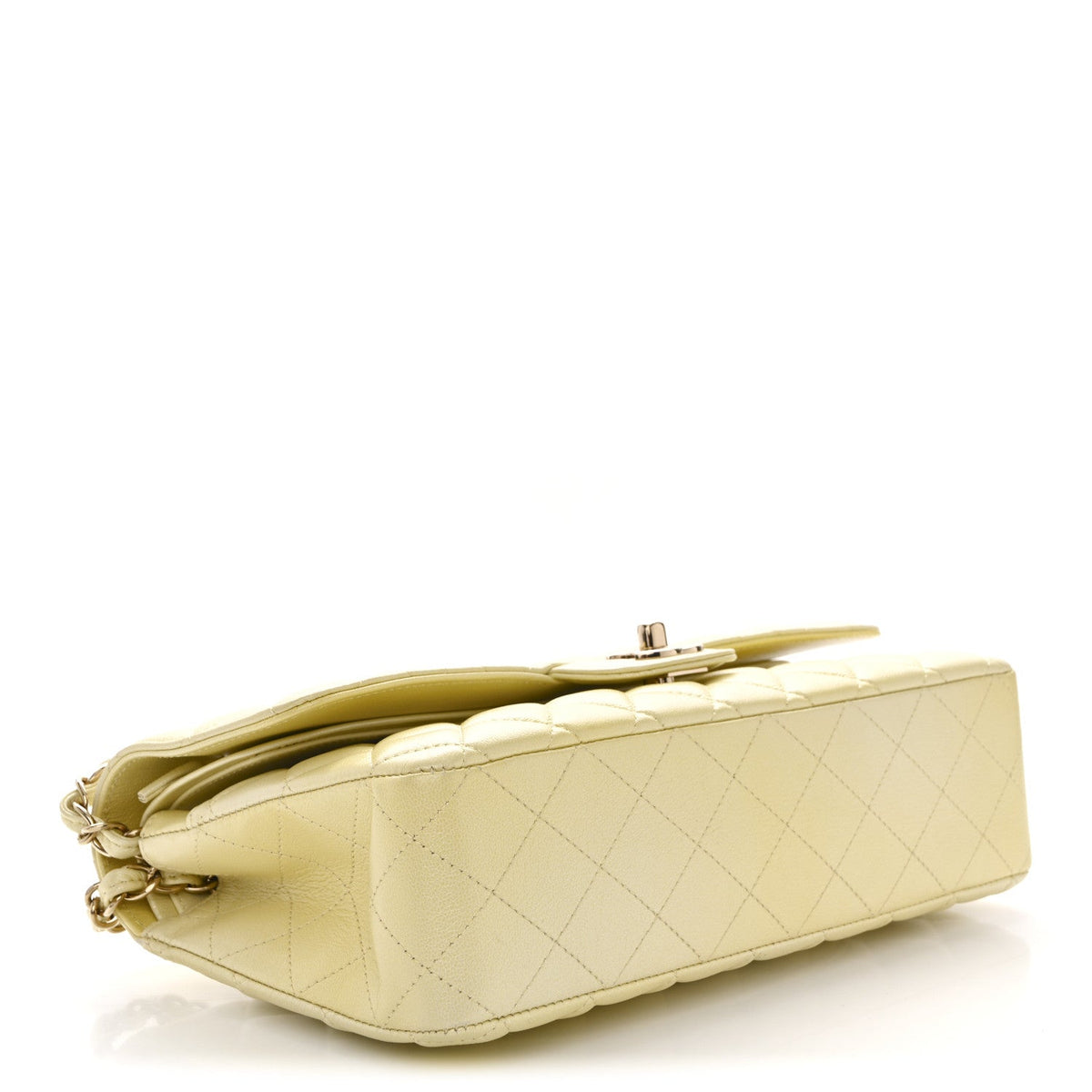 Cloudy Pearly Goatskin Quilted Medium Double Flap Light Yellow At My store