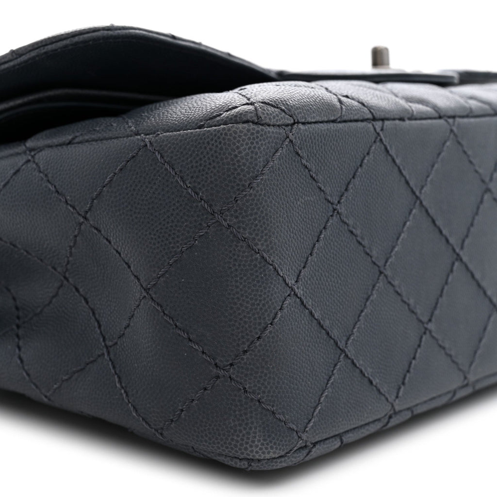 Washed Caviar Quilted Jumbo Double Flap Dark Grey At My store