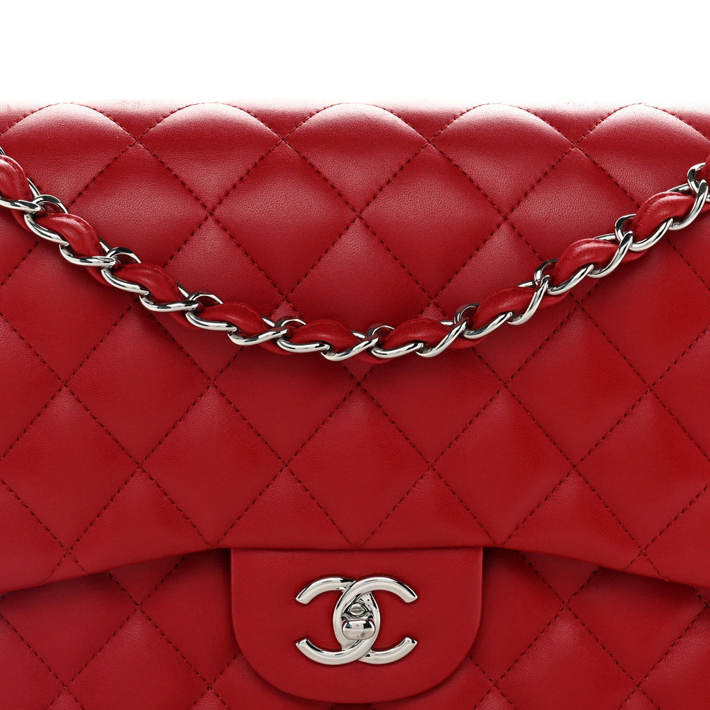 Lambskin Quilted Jumbo Double Flap Red At My store
