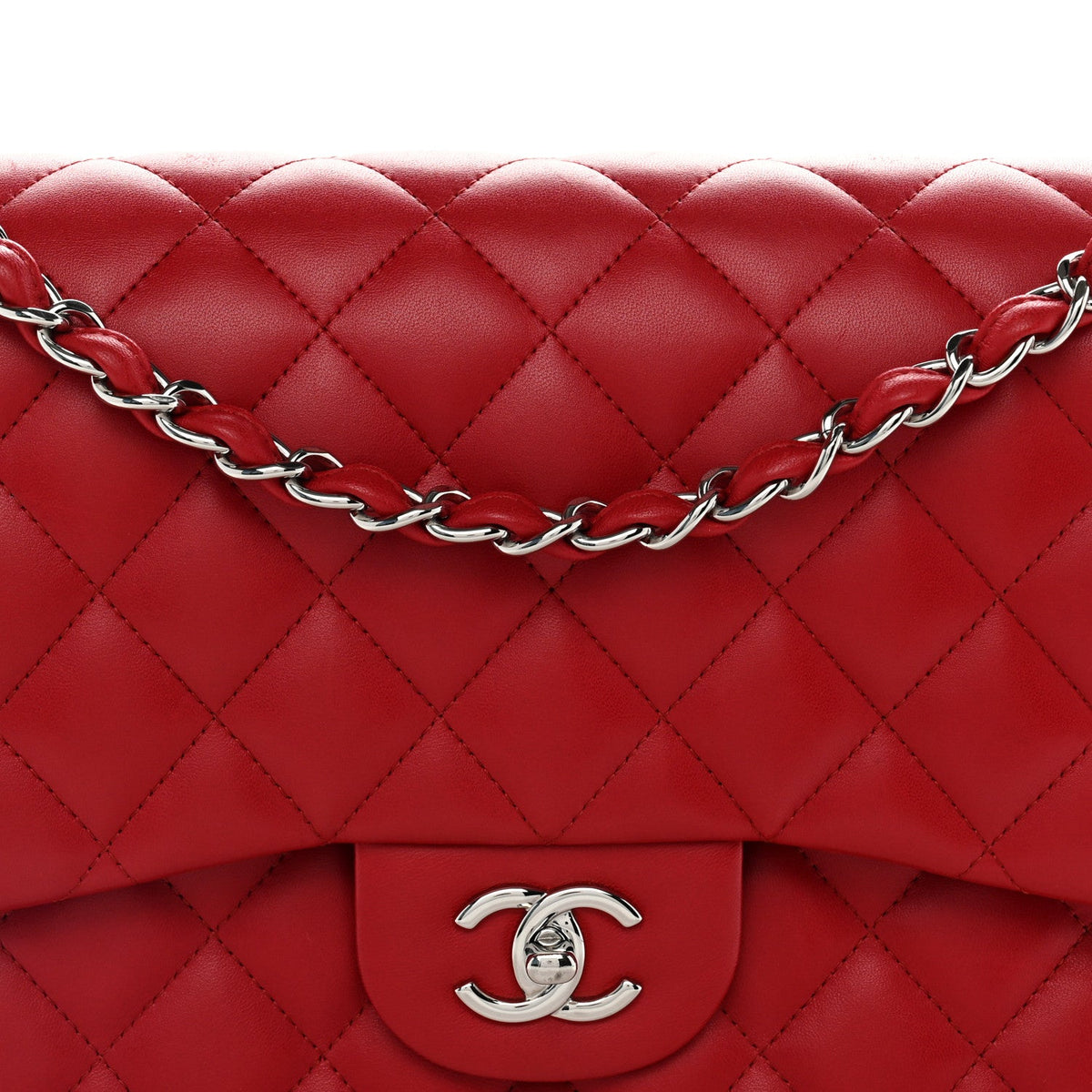 Lambskin Quilted Jumbo Double Flap Red At My store