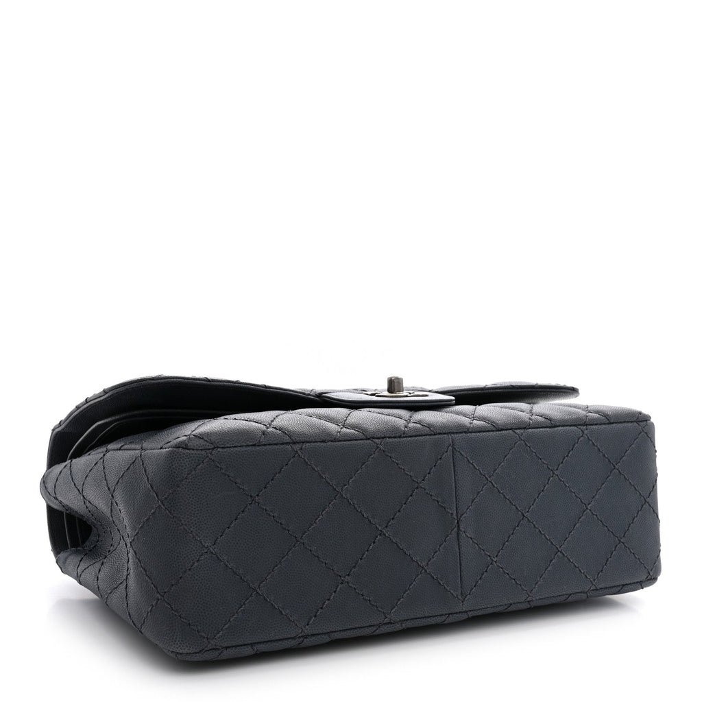 Washed Caviar Quilted Jumbo Double Flap Dark Grey At My store