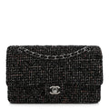 Tweed Quilted Medium Double Flap Black At My store