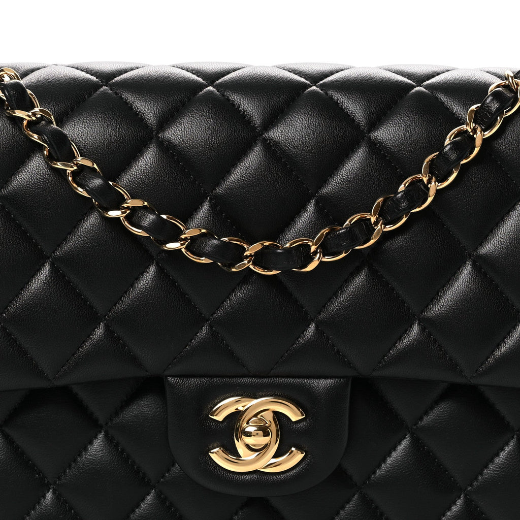 Lambskin Quilted Medium Double Flap Black At My store