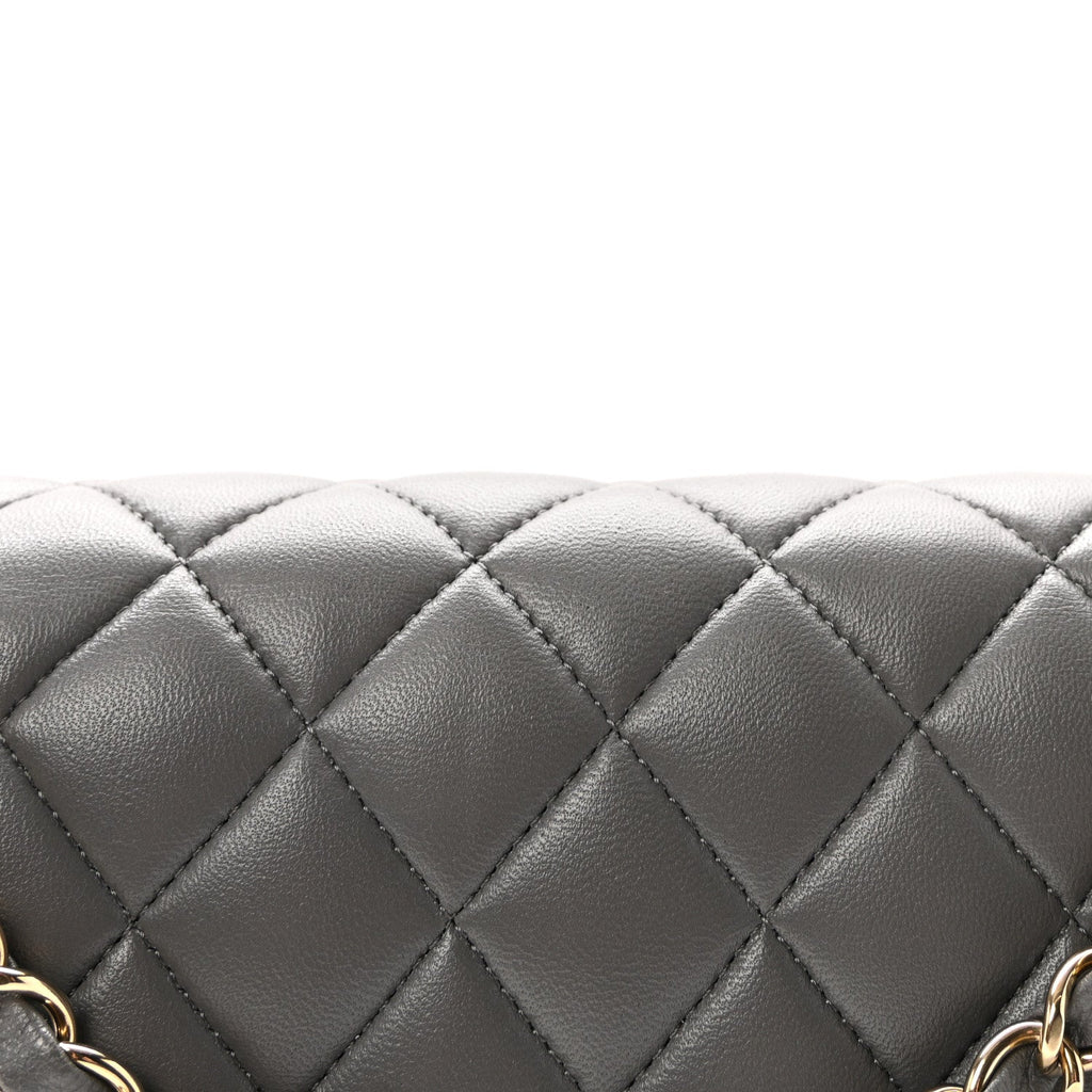 Lambskin Quilted Medium Double Flap Grey At My store