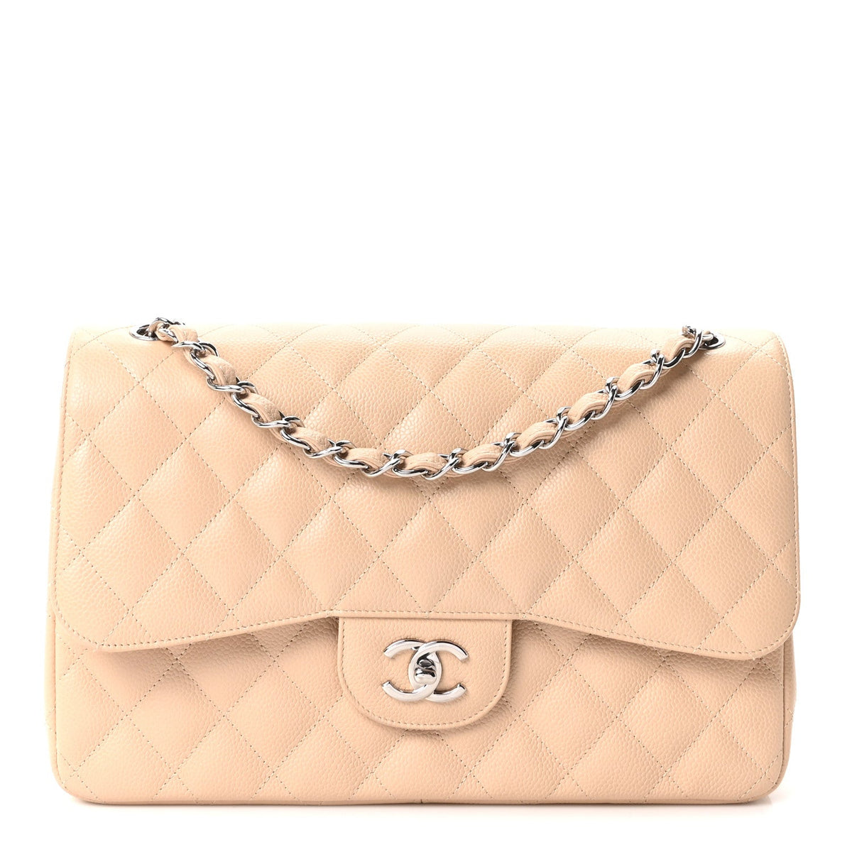 Caviar Quilted Jumbo Double Flap Beige Clair At My store