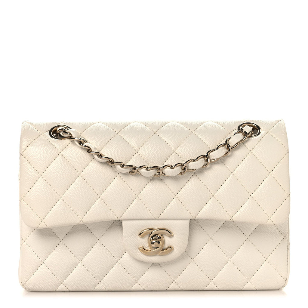 Caviar Quilted Small Double Flap White At My store