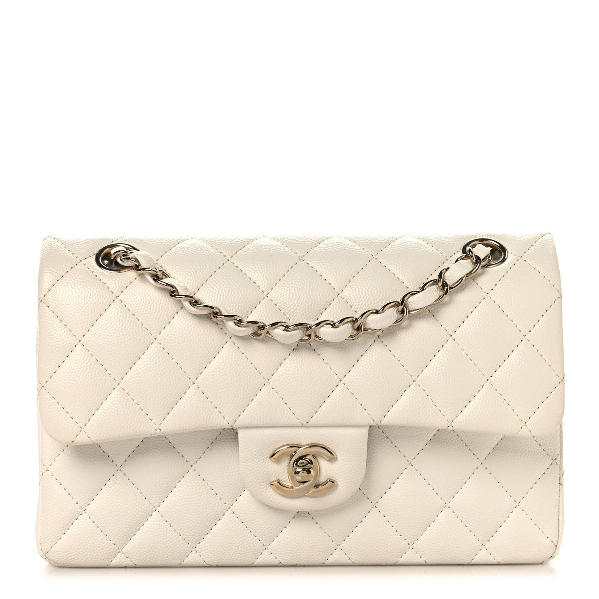 Caviar Quilted Small Double Flap White At My store