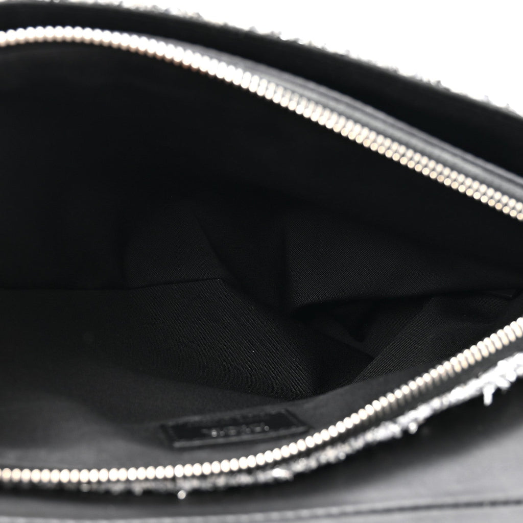 Tweed Saddle Crossbody Bag Black Silver AT My store