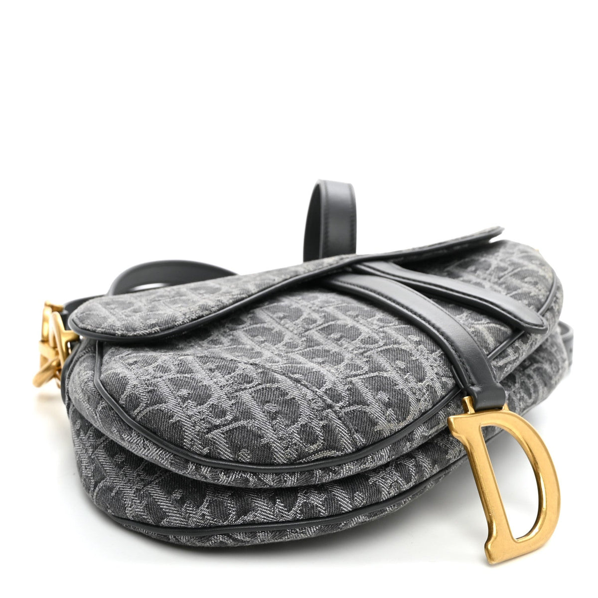 Denim Oblique Jacquard Saddle Bag With Strap Grey AT My store